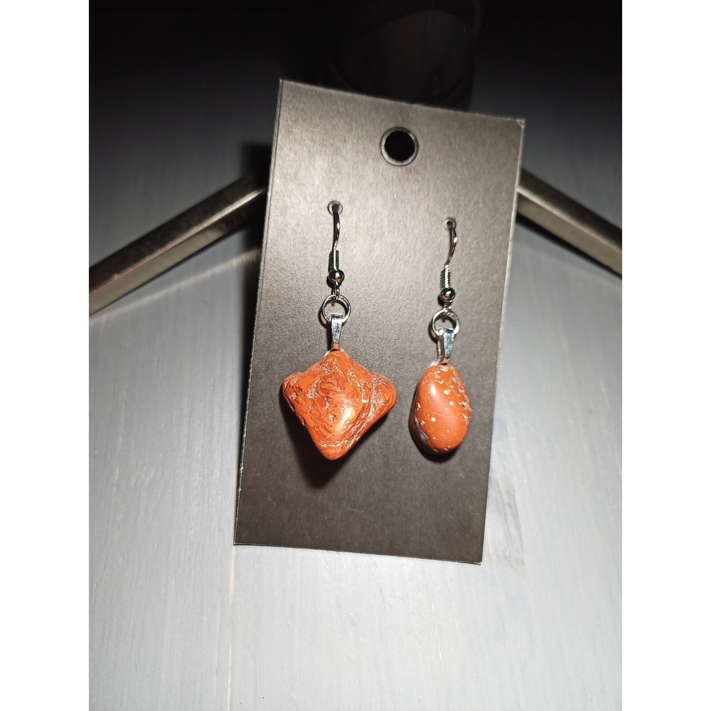 Brecciated Jasper Red‎ Stone Drop Earrings Nickel Free Silver Tone Boho Dangle